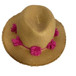 Ava & Aiden - Saks 5th Ave Straw hat beach - Natural Tan with Pink Detail - NWOT